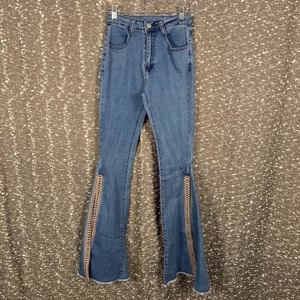 Wisteria Lane Split Hem Bell Bottom Jeans Boho Festival Western Women's Small